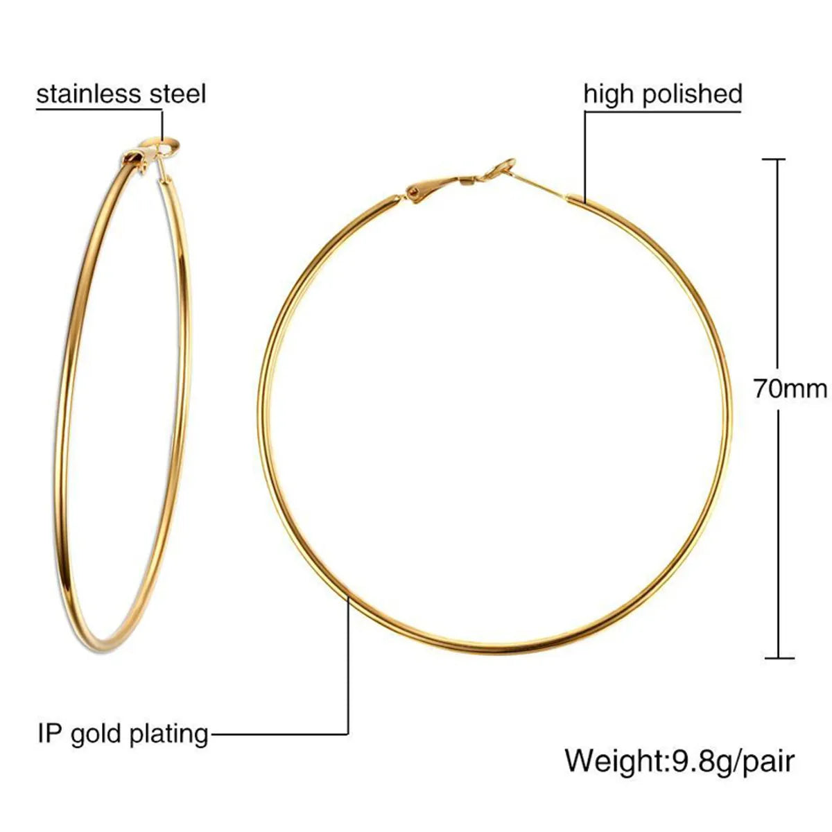 1 Pair Simple Style Circle Plating 304 Stainless Steel Earrings