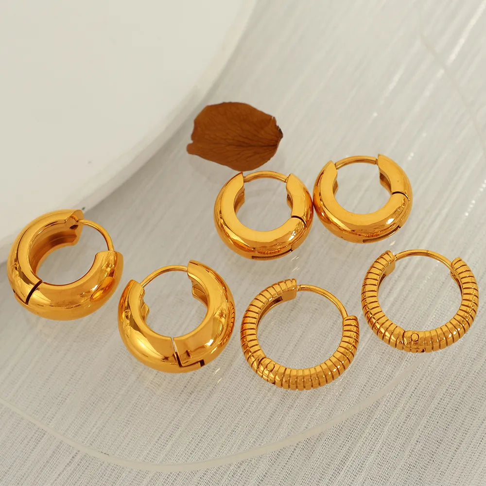 1 Pair Simple Style Circle Plating Titanium Steel 18K Gold Plated Earrings