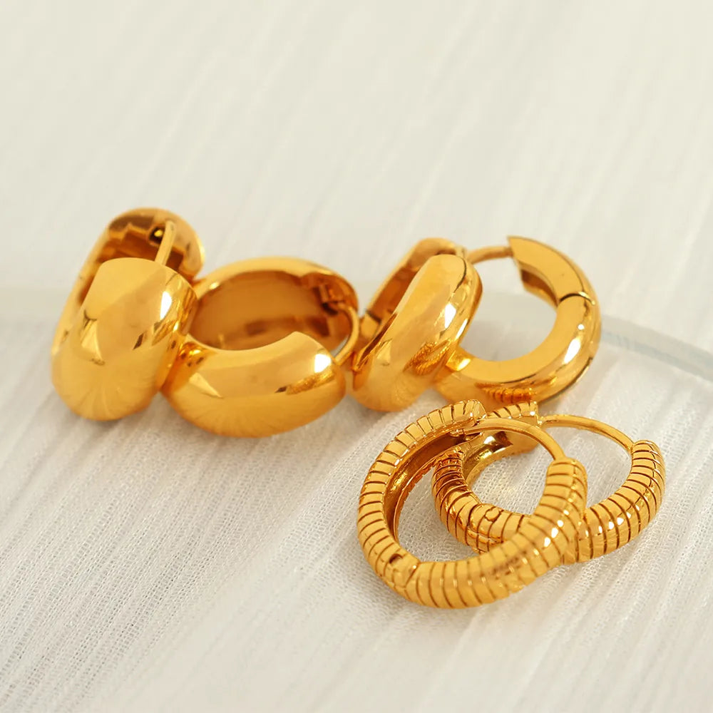 1 Pair Simple Style Circle Plating Titanium Steel 18K Gold Plated Earrings