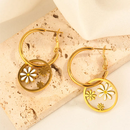 1 Pair Simple Style Classic Style Animal Flower Butterfly Plating Carving 304 Stainless Steel 18K Gold Plated Drop Earrings