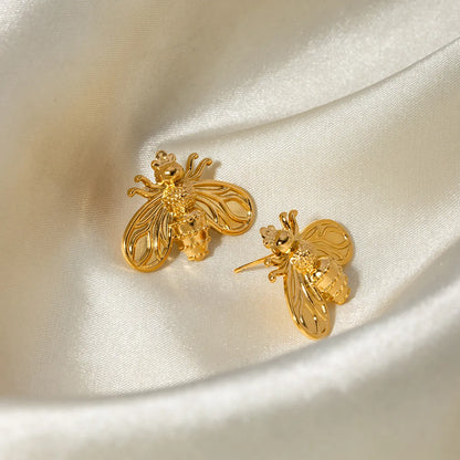 1 Pair Simple Style Classic Style Bee Plating 304 Stainless Steel 18K Gold Plated Ear Studs