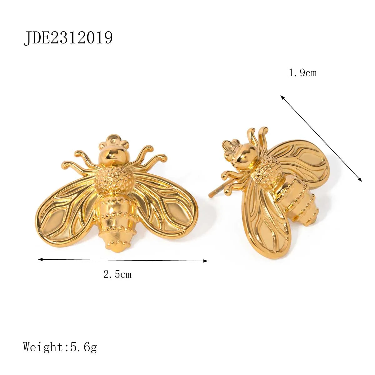 1 Pair Simple Style Classic Style Bee Plating 304 Stainless Steel 18K Gold Plated Ear Studs