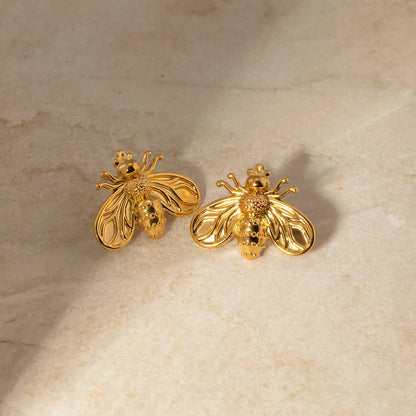 1 Pair Simple Style Classic Style Bee Plating 304 Stainless Steel 18K Gold Plated Ear Studs