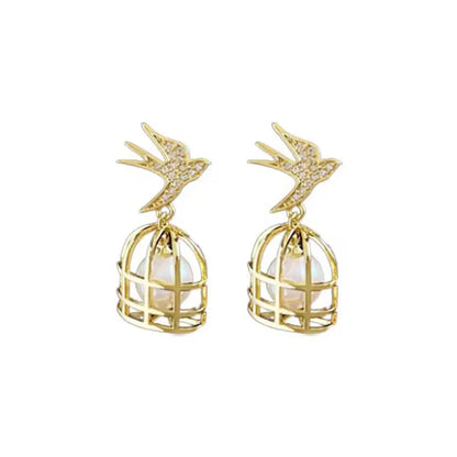 1 Pair Simple Style Classic Style Bird Inlay Alloy Zircon Drop Earrings