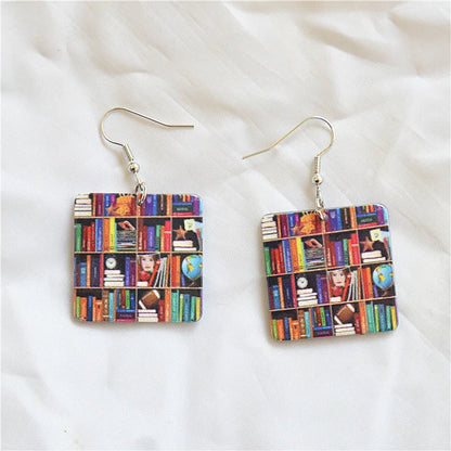 1 Pair Simple Style Classic Style Book Animal Printing Arylic Metal Drop Earrings