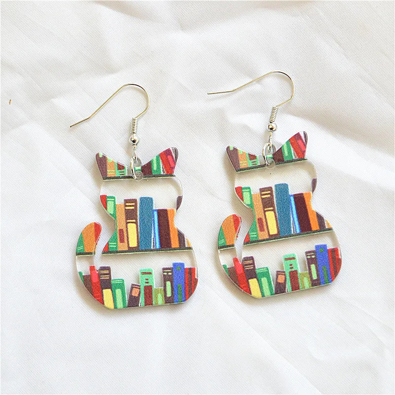 1 Pair Simple Style Classic Style Book Animal Printing Arylic Metal Drop Earrings