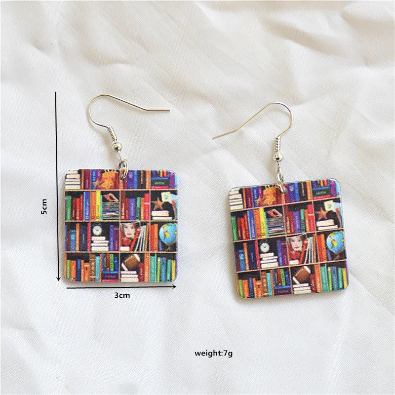 1 Pair Simple Style Classic Style Book Animal Printing Arylic Metal Drop Earrings