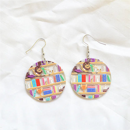 1 Pair Simple Style Classic Style Book Animal Printing Arylic Metal Drop Earrings