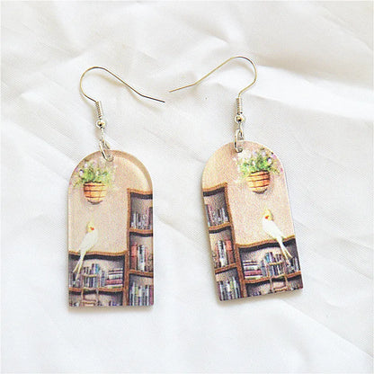 1 Pair Simple Style Classic Style Book Animal Printing Arylic Metal Drop Earrings