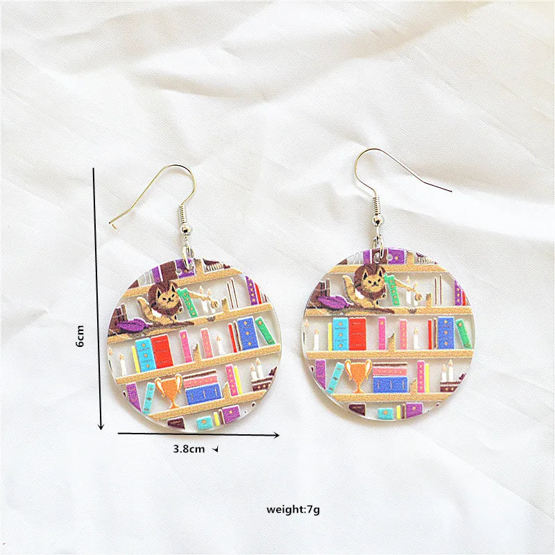 1 Pair Simple Style Classic Style Book Animal Printing Arylic Metal Drop Earrings