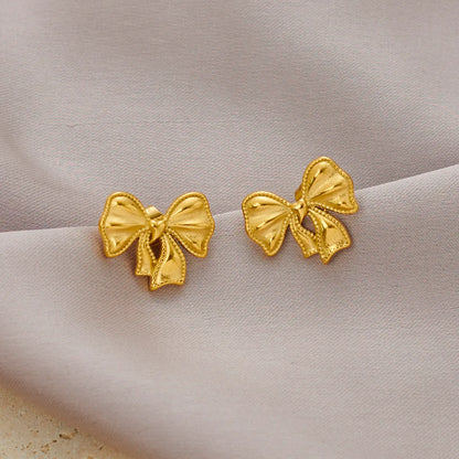 1 Pair Simple Style Classic Style Bow Knot Plating 304 Stainless Steel 18K Gold Plated Ear Studs