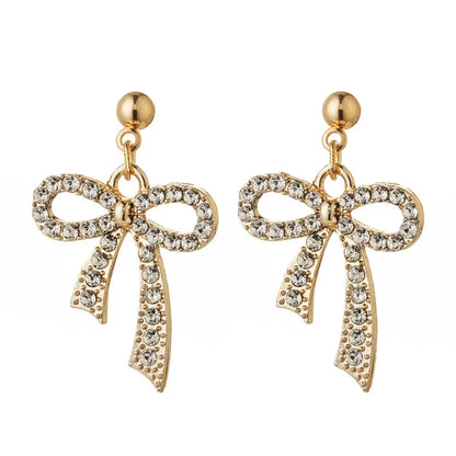 1 Pair Simple Style Classic Style Bow Knot Plating Inlay Alloy Rhinestones Gold Plated Silver Plated Drop Earrings