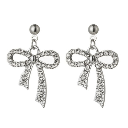 1 Pair Simple Style Classic Style Bow Knot Plating Inlay Alloy Rhinestones Gold Plated Silver Plated Drop Earrings