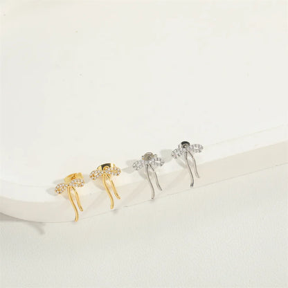 1 Pair Simple Style Classic Style Bow Knot Plating Inlay Copper Zircon 14K Gold Plated Ear Studs