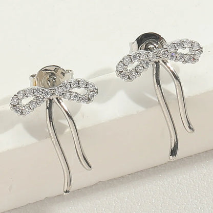 1 Pair Simple Style Classic Style Bow Knot Plating Inlay Copper Zircon 14K Gold Plated Ear Studs