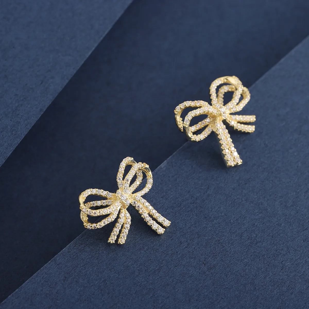 1 Pair Simple Style Classic Style Bow Knot Plating Inlay Sterling Silver Zircon 14K Gold Plated Ear Studs