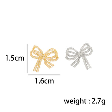 1 Pair Simple Style Classic Style Bow Knot Plating Inlay Sterling Silver Zircon 14K Gold Plated Ear Studs