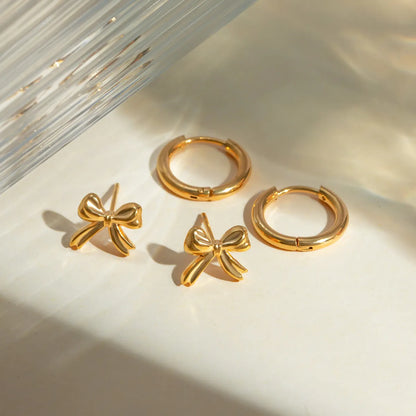 1 Pair Simple Style Classic Style Bow Knot Plating Stainless Steel 18K Gold Plated Ear Studs