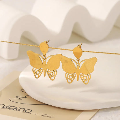 1 Pair Simple Style Classic Style Butterfly Hollow Out 304 Stainless Steel Drop Earrings