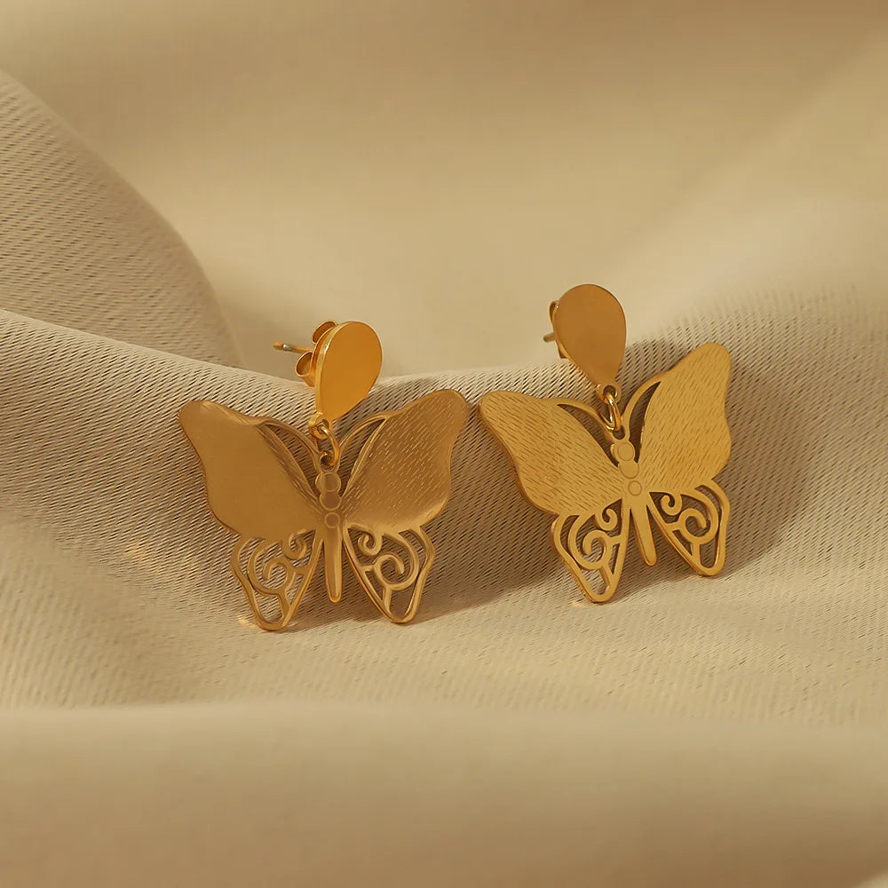 1 Pair Simple Style Classic Style Butterfly Hollow Out 304 Stainless Steel Drop Earrings