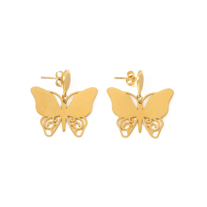 1 Pair Simple Style Classic Style Butterfly Hollow Out 304 Stainless Steel Drop Earrings