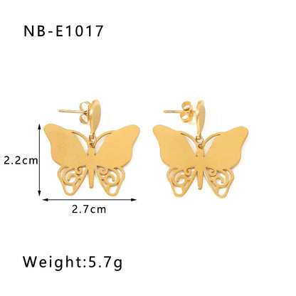 1 Pair Simple Style Classic Style Butterfly Hollow Out 304 Stainless Steel Drop Earrings