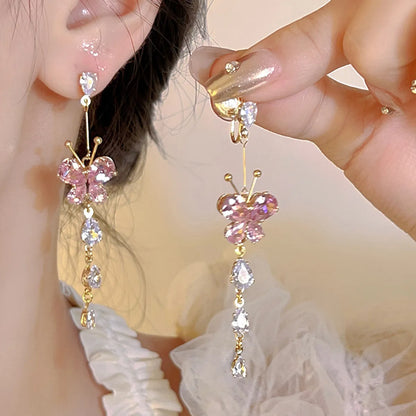 1 Pair Simple Style Classic Style Butterfly Inlay Alloy Zircon Drop Earrings