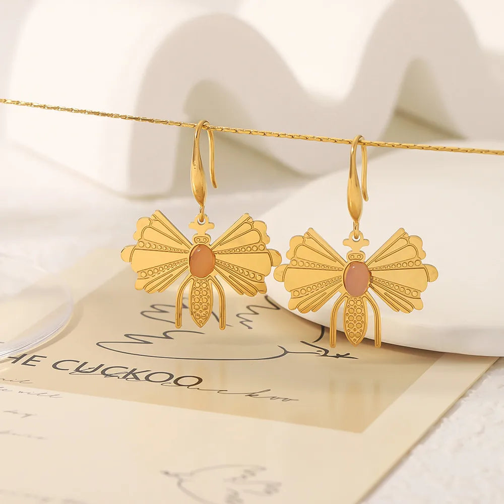 1 Pair Simple Style Classic Style Butterfly Patchwork 304 Stainless Steel Drop Earrings