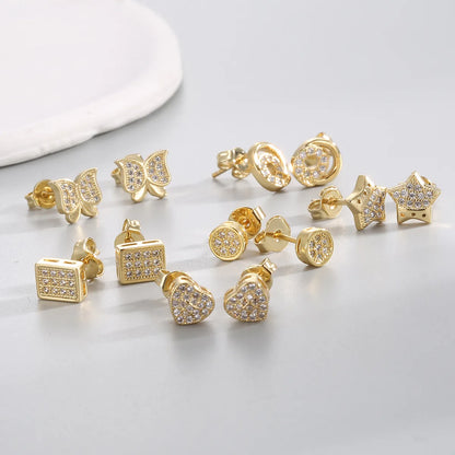 1 Pair Simple Style Classic Style Butterfly Plating Inlay Brass Zircon 18K Gold Plated Ear Studs