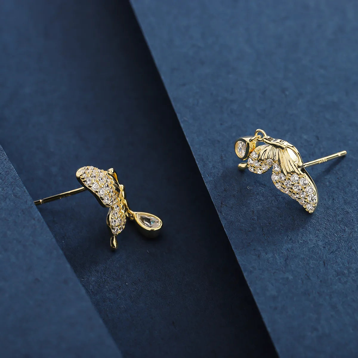 1 Pair Simple Style Classic Style Butterfly Plating Inlay Sterling Silver Zircon 14K Gold Plated Drop Earrings