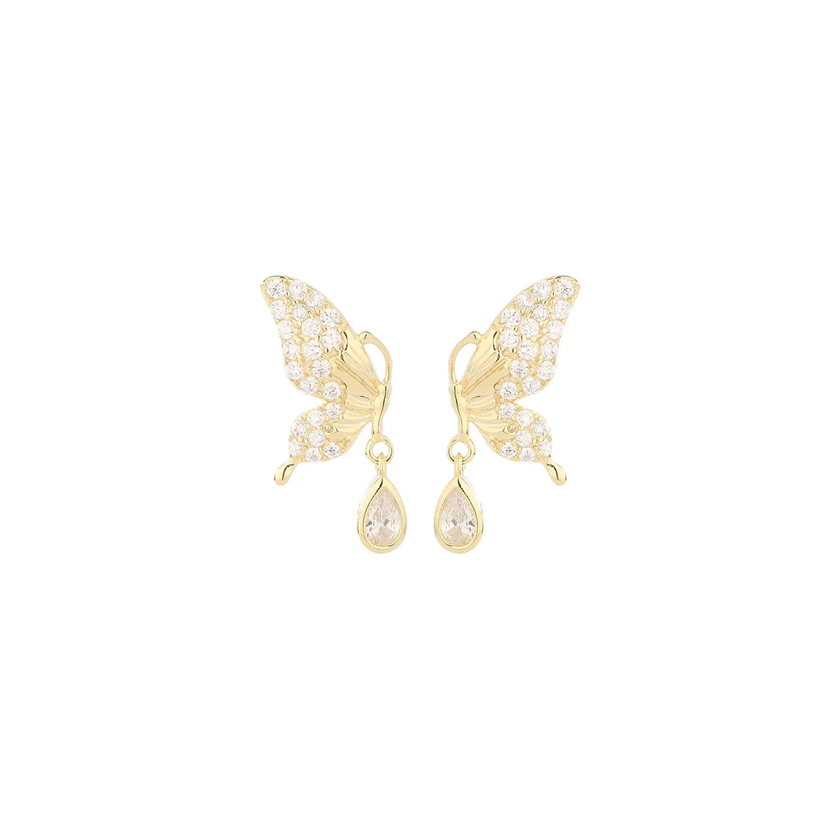 1 Pair Simple Style Classic Style Butterfly Plating Inlay Sterling Silver Zircon 14K Gold Plated Drop Earrings