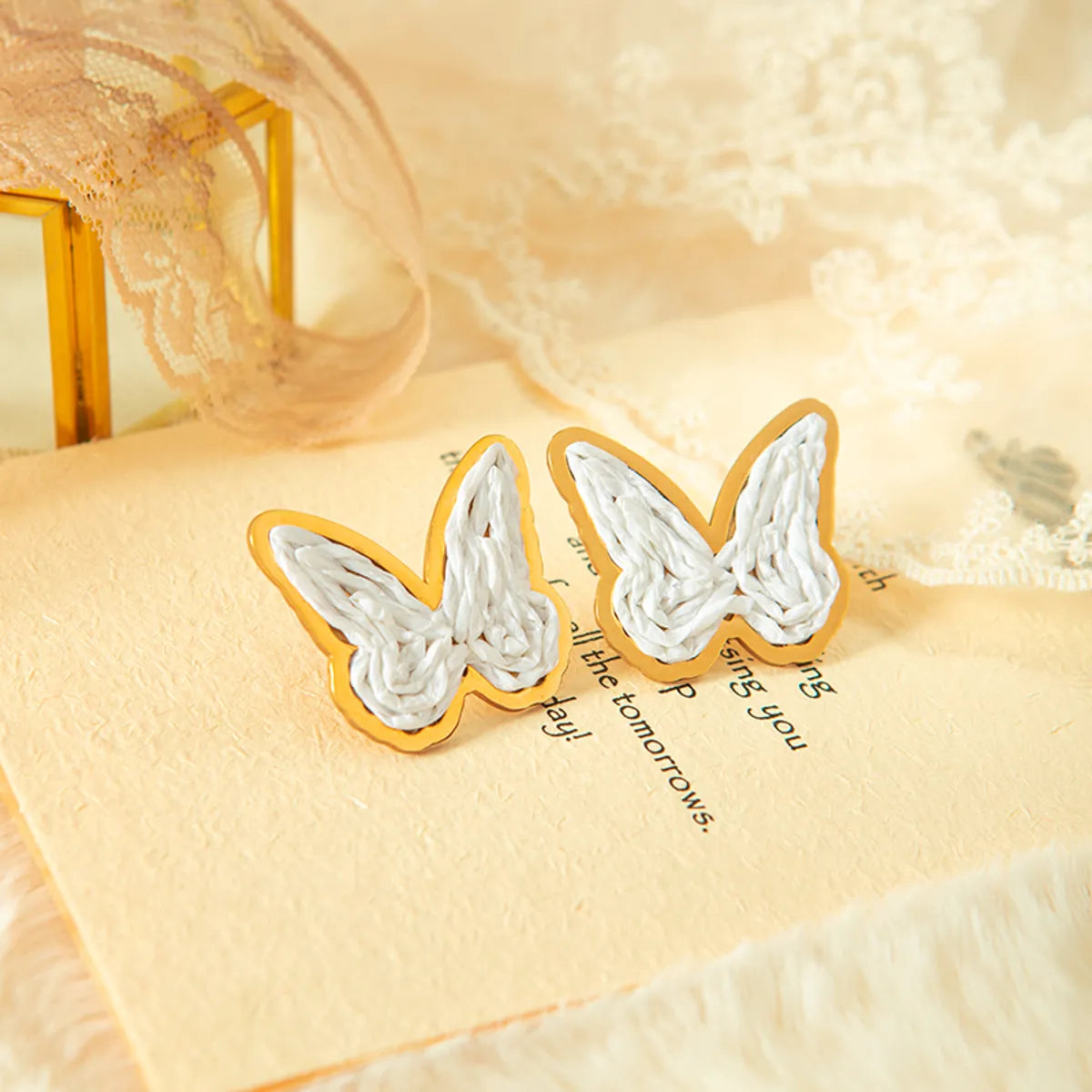 1 Pair Simple Style Classic Style Butterfly Plating Stainless Steel Alloy Gold Plated Ear Studs