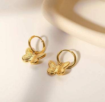 1 Pair Simple Style Classic Style Butterfly Plating Titanium Steel 18k Gold Plated Drop Earrings