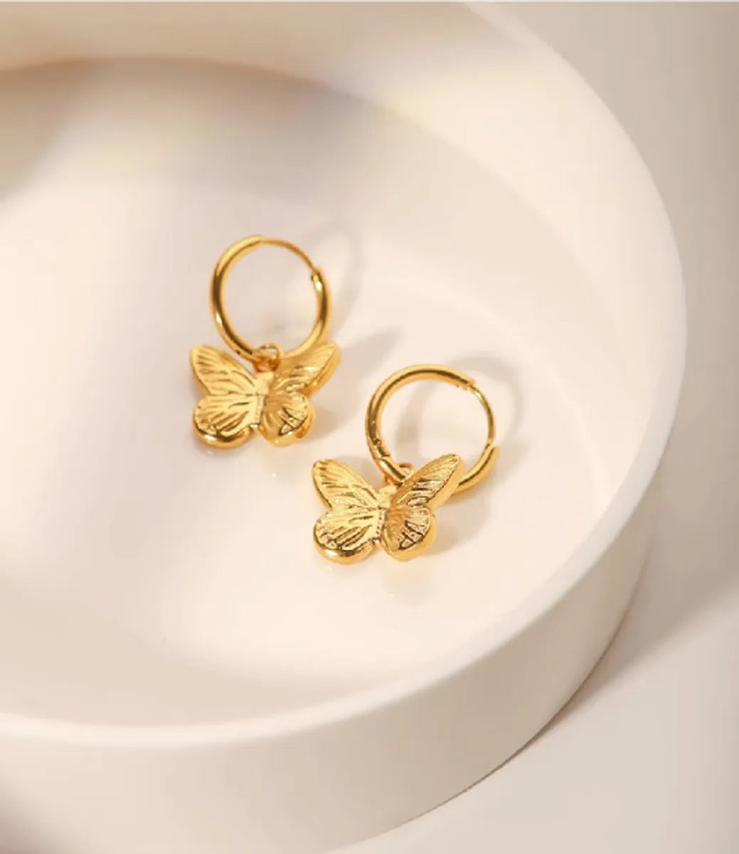 1 Pair Simple Style Classic Style Butterfly Plating Titanium Steel 18k Gold Plated Drop Earrings