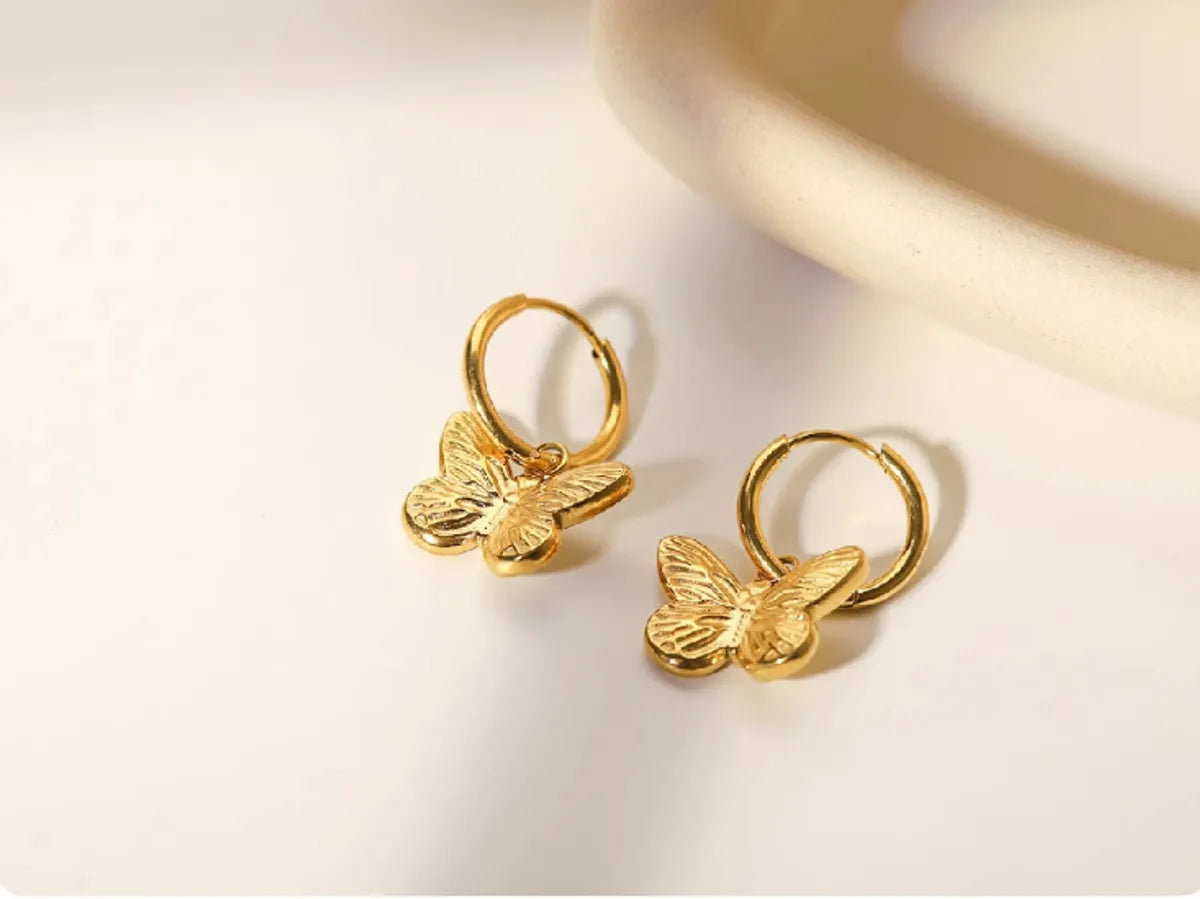 1 Pair Simple Style Classic Style Butterfly Plating Titanium Steel Earrings