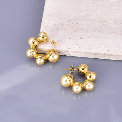 1 Pair Simple Style Classic Style C Shape Color Block Plating Inlay 304 Stainless Steel Titanium Steel Artificial Pearls 18K Gold Plated Ear Studs