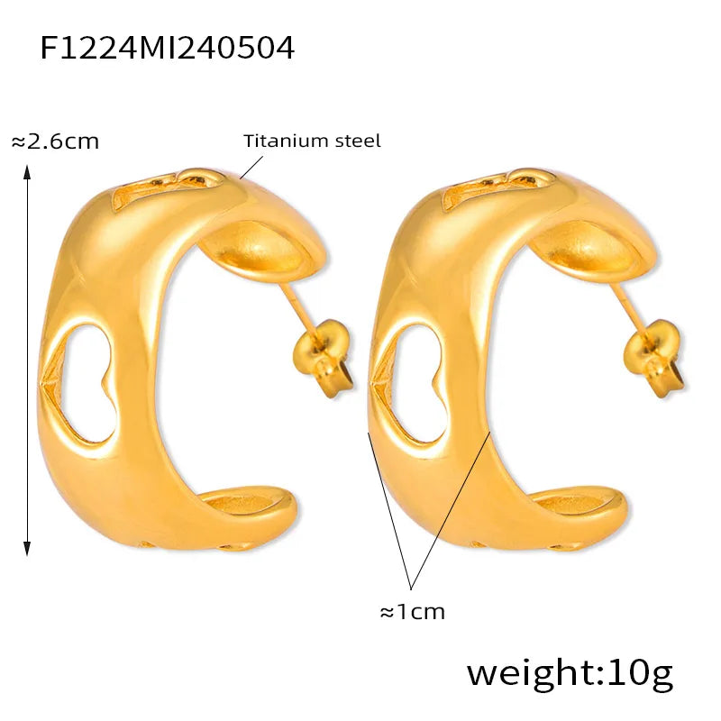 1 Pair Simple Style Classic Style C Shape Heart Shape Lines Plating Hollow Out 304 Stainless Steel 18K Gold Plated Ear Studs