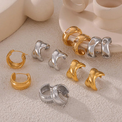 1 Pair Simple Style Classic Style C Shape Heart Shape Lines Plating Hollow Out 304 Stainless Steel 18K Gold Plated Ear Studs