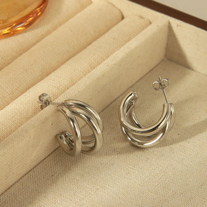 1 Pair Simple Style Classic Style C Shape Plating 304 Stainless Steel 18K Gold Plated Ear Studs