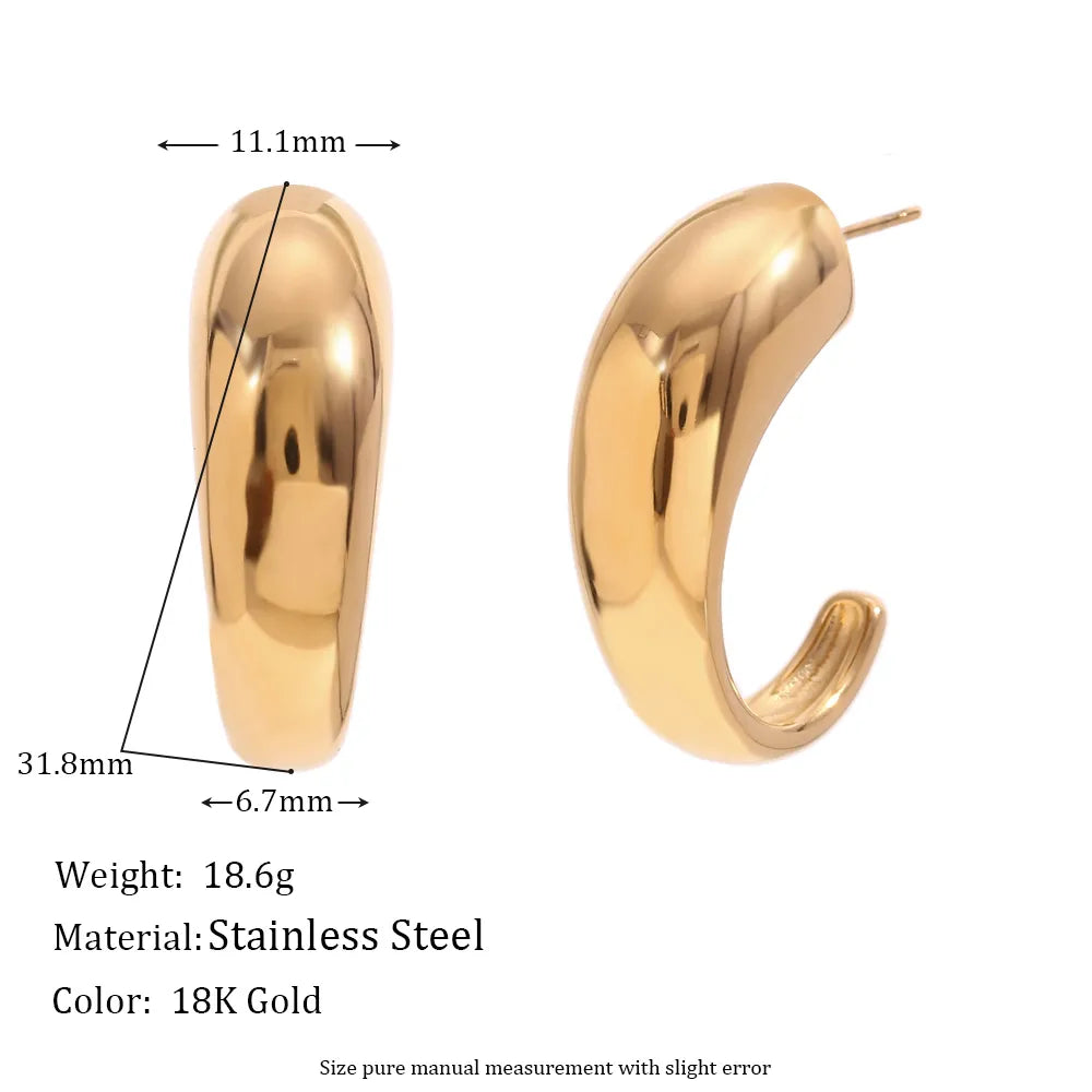 1 Pair Simple Style Classic Style C Shape Solid Color Plating 304 Stainless Steel 18K Gold Plated Ear Studs