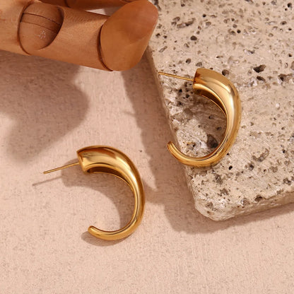 1 Pair Simple Style Classic Style C Shape Solid Color Plating 304 Stainless Steel 18K Gold Plated Ear Studs