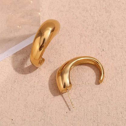 1 Pair Simple Style Classic Style C Shape Solid Color Plating 304 Stainless Steel 18K Gold Plated Ear Studs