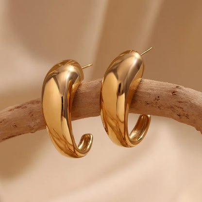 1 Pair Simple Style Classic Style C Shape Solid Color Plating 304 Stainless Steel 18K Gold Plated Ear Studs