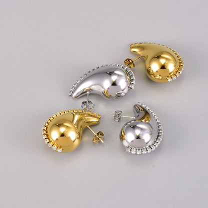 1 Pair Simple Style Classic Style C Shape Solid Color Plating Inlay Titanium Steel Zircon 18k Gold Plated Ear Studs