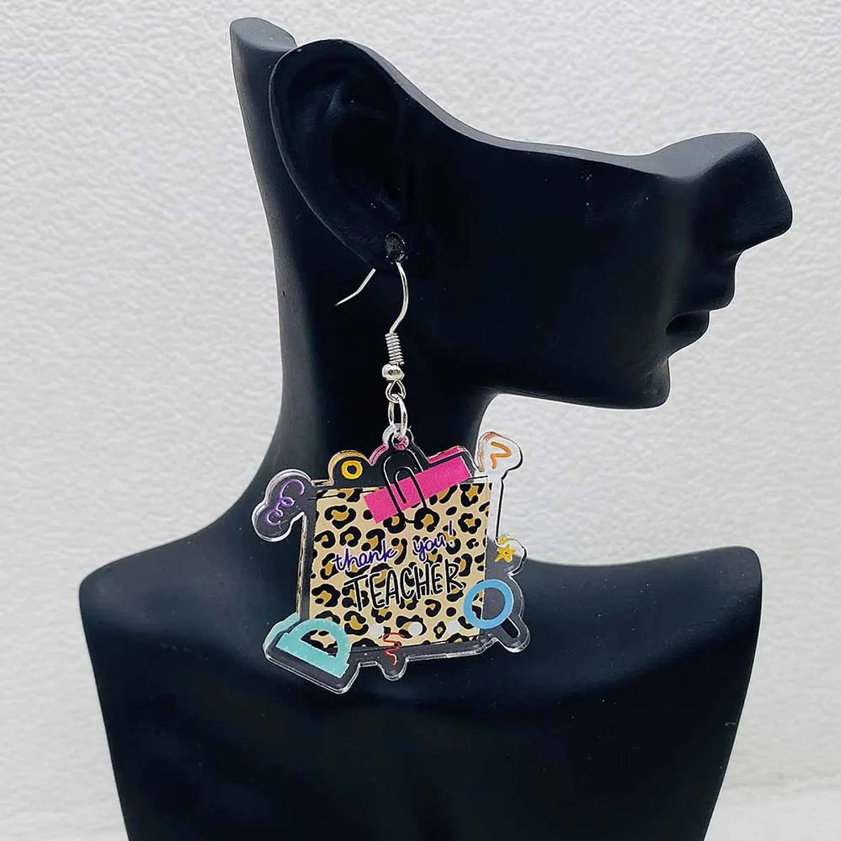 1 Pair Simple Style Classic Style Cartoon Character Letter Patchwork Arylic Drop Earrings