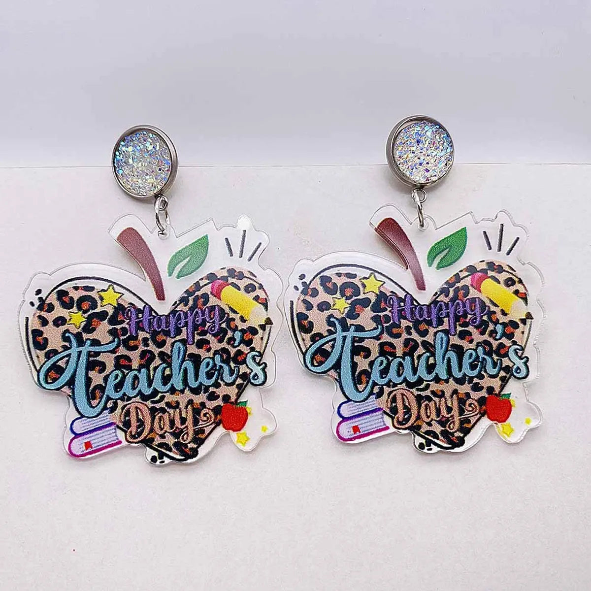 1 Pair Simple Style Classic Style Cartoon Character Letter Patchwork Arylic Drop Earrings