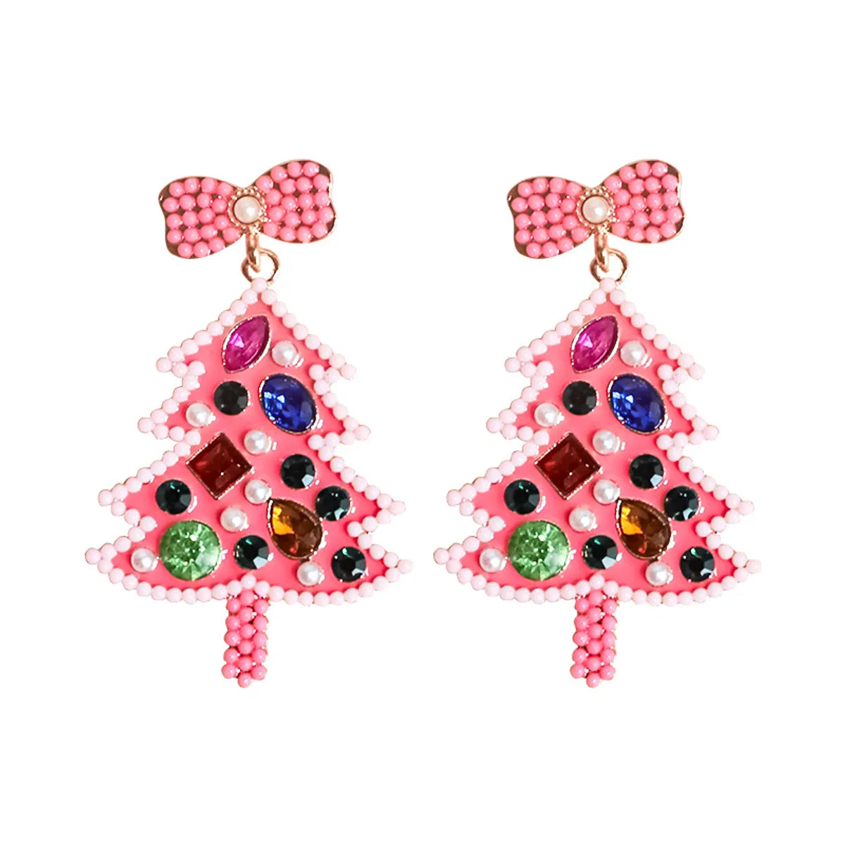 1 Pair Simple Style Classic Style Christmas Tree Bow Knot Inlay Alloy Rhinestones Drop Earrings