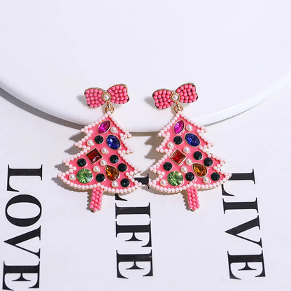 1 Pair Simple Style Classic Style Christmas Tree Bow Knot Inlay Alloy Rhinestones Drop Earrings