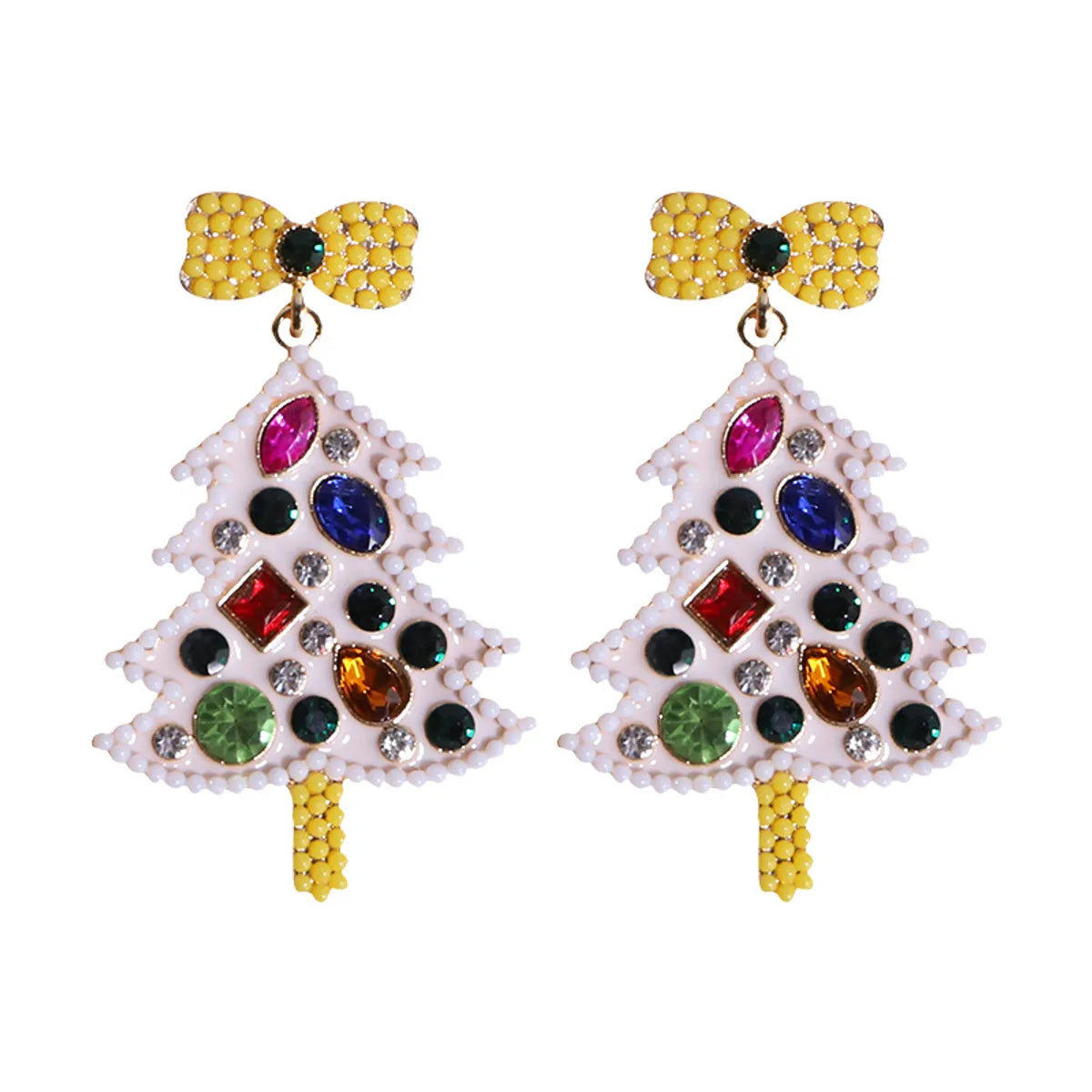 1 Pair Simple Style Classic Style Christmas Tree Bow Knot Inlay Alloy Rhinestones Drop Earrings