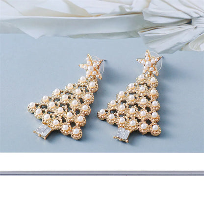 1 Pair Simple Style Classic Style Christmas Tree Bow Knot Plating Alloy Drop Earrings